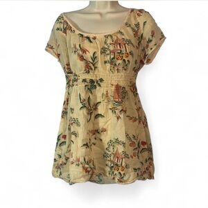 Lucky brand sheer cotton gauze babydoll pagoda blouse vintage Y2K size large tan